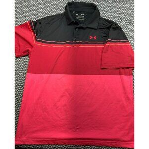 Under Armour Playoff Colorblock Performance Golf Polo Shirt XL Black Red Pink